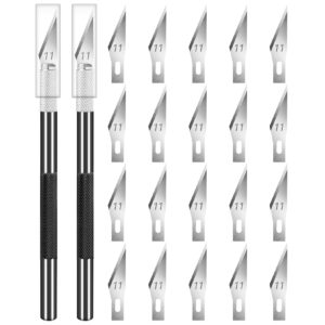 diyself 2 pack exacto knife for crafting, art, hobby knife for fondant, craft knife exacto, precision knife for crafts, leather, art knife set, exacting knife set with extra 20 blades #11(black)