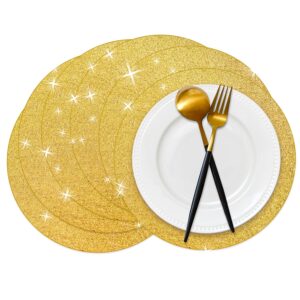 datyiiha 50 pieces gold glitter paper place mats sparkle round disposable table mats golden sequin doilies decorative placemats for wedding banquet party home dining tableware