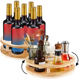 tessco 2 sets rotating coffee syrup organizer 7 bottle syrup bottle holder rack wood bamboo lazy susan countertop freestanding wine rack turntable bottle display stand for sauce oil
