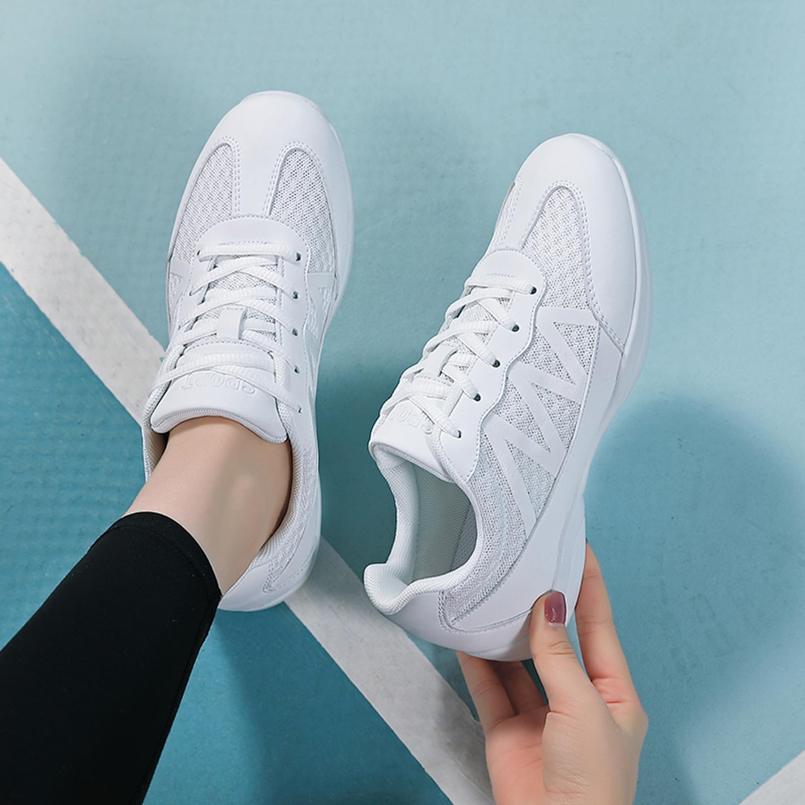 FLIOZY Womens Cheer Dance Shoes Girls White Breathable Lightweight Cheerleading Competition Shoes Athletic Sport Training Sneakers 37