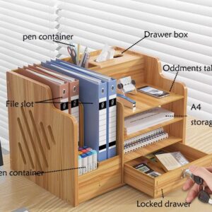 4 Tiers Office Wood Desktop Organizer, A4 Paper File Rack with Vertical Horizontal File Holder, Supplies Storage Box Mail Sorter on Desk Tabletop Binder Folder Letter Trays