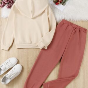 SOLY HUX Girl's Letter Print Drop Shoulder Hoodie Sweatshirt and Jogger Sweatpants 2 Piece Outfit Beige and Pink 10Y