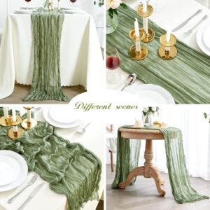 6 Pack Sage Green Cheesecloth Table Runners 10ft Wide Gauze Table Runners Boho Table Runners for Bridal Shower Wedding Birthday Party Table Decorations