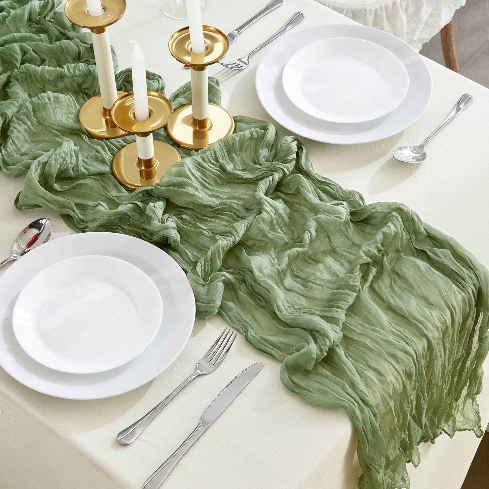 6 Pack Sage Green Cheesecloth Table Runners 10ft Wide Gauze Table Runners Boho Table Runners for Bridal Shower Wedding Birthday Party Table Decorations