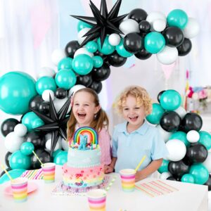 Teal Balloon Arch Kit, Teal Black Balloon Arch, Teal Balloon Garland with Teal White and Black Balloons Silver Star Foil Balloons, Teal Balloon Arch for Birthday Wedding Baby Shower Graduation Party