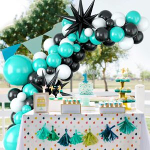 Teal Balloon Arch Kit, Teal Black Balloon Arch, Teal Balloon Garland with Teal White and Black Balloons Silver Star Foil Balloons, Teal Balloon Arch for Birthday Wedding Baby Shower Graduation Party