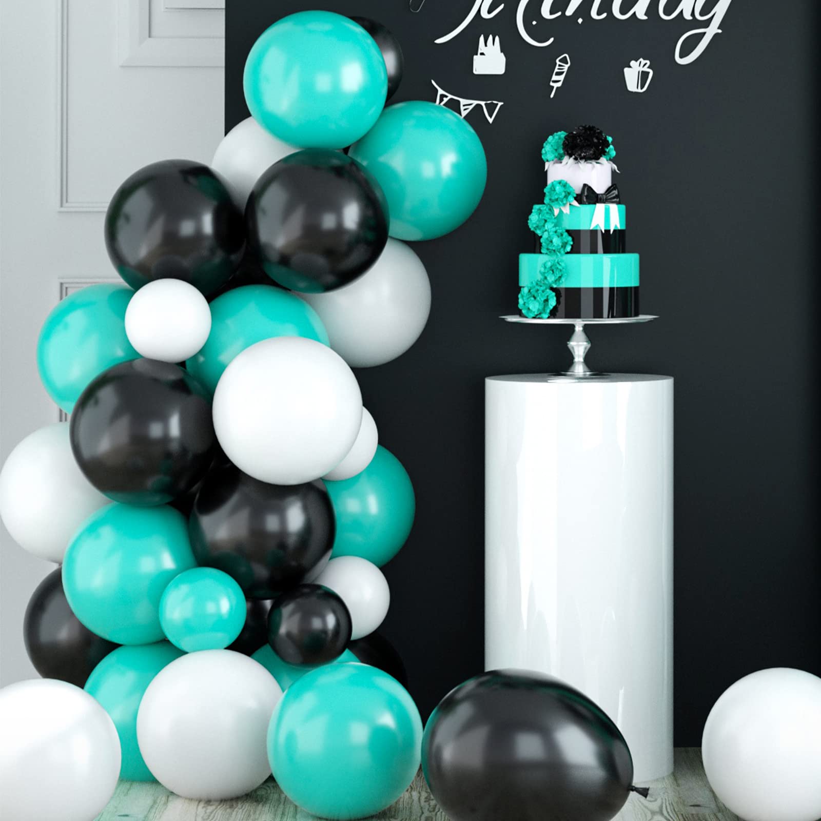 Teal Balloon Arch Kit, Teal Black Balloon Arch, Teal Balloon Garland with Teal White and Black Balloons Silver Star Foil Balloons, Teal Balloon Arch for Birthday Wedding Baby Shower Graduation Party