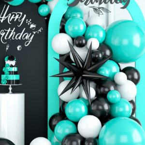 Teal Balloon Arch Kit, Teal Black Balloon Arch, Teal Balloon Garland with Teal White and Black Balloons Silver Star Foil Balloons, Teal Balloon Arch for Birthday Wedding Baby Shower Graduation Party