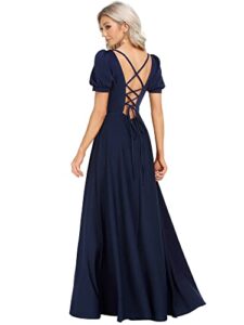 ever-pretty women's square neck short sleeves open back a line maxi holiday dresses for women navy blue us14