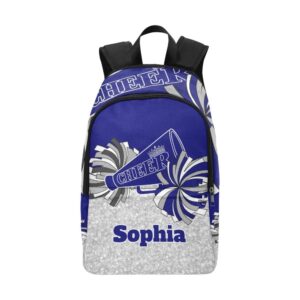 cuxweot personalized cheerleader blue white backpack with name custom travel bag for women men