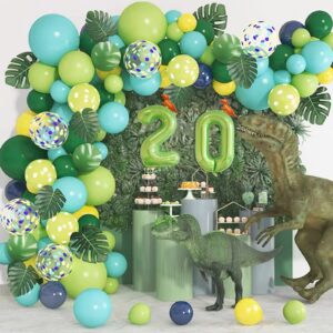 HIBILDER 2pcs Set, 40 Inch Green Number 3 & Mini Dinosaur Balloon for Boys Birthday Party Decorations, Jungle Green Theme, Children's Party Supplies