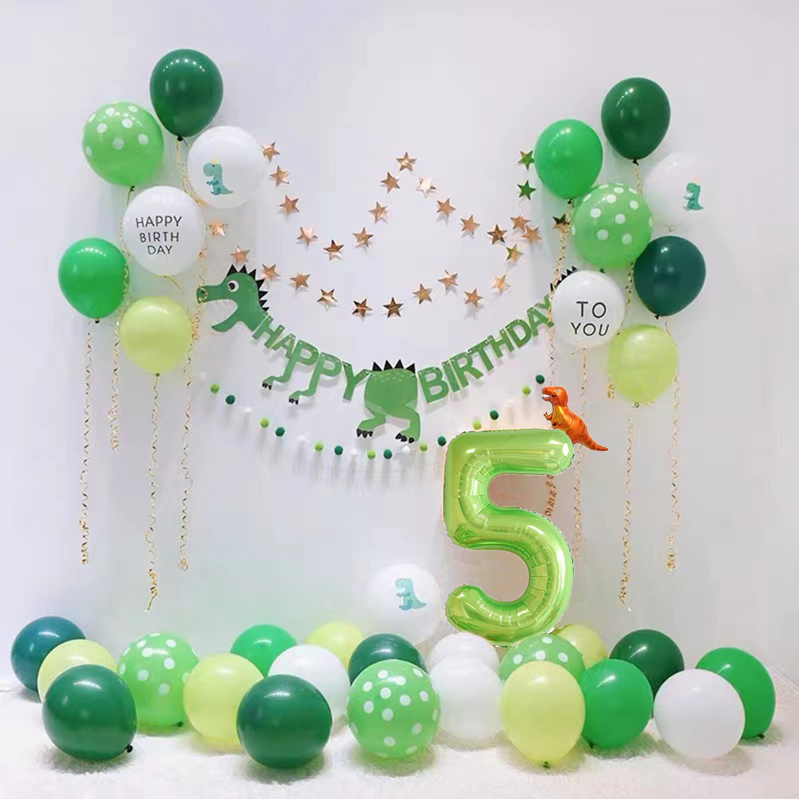 HIBILDER 2pcs Set, 40 Inch Green Number 3 & Mini Dinosaur Balloon for Boys Birthday Party Decorations, Jungle Green Theme, Children's Party Supplies