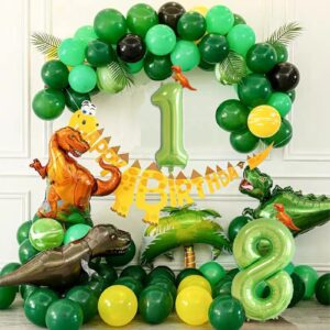 HIBILDER 2pcs Set, 40 Inch Green Number 3 & Mini Dinosaur Balloon for Boys Birthday Party Decorations, Jungle Green Theme, Children's Party Supplies