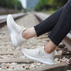 Womens Tennis Shoes - Women Sneakers Workout Running Walking Athletic Gym Fashion Lightweight Nursing Casual Light Shoes Beige Size 9