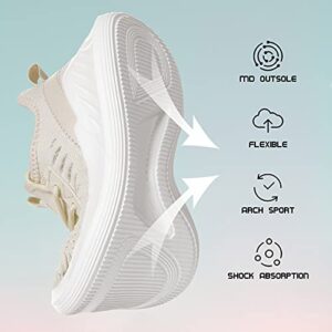 Womens Tennis Shoes - Women Sneakers Workout Running Walking Athletic Gym Fashion Lightweight Nursing Casual Light Shoes Beige Size 9