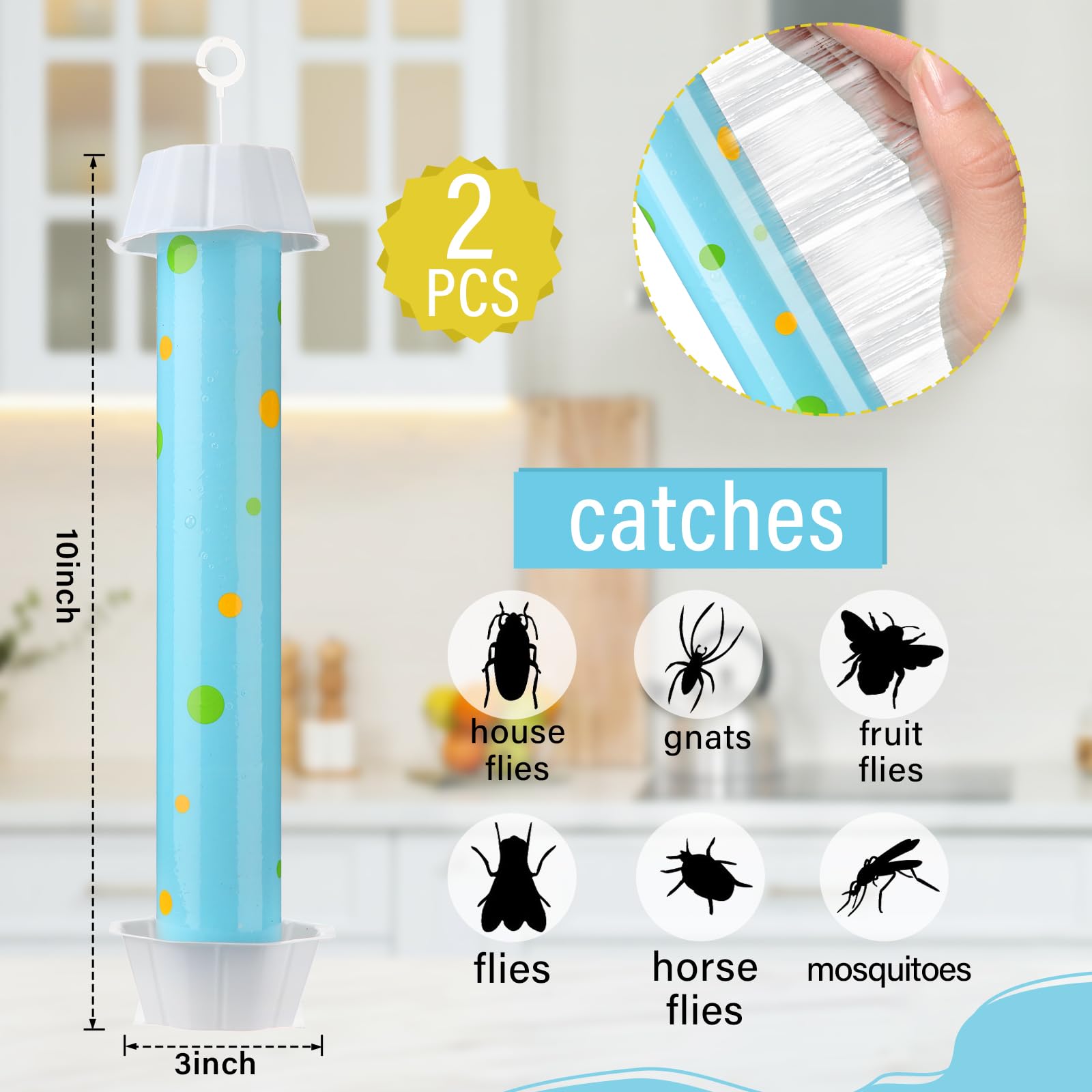 4 Pcs Sticky Fly Trap Fly Stick with Hanging Hook Adhesive Fly Catcher for Indoor Outdoor Trap Houseflies and Flying Insects Mosquito Bee Wasp Moth