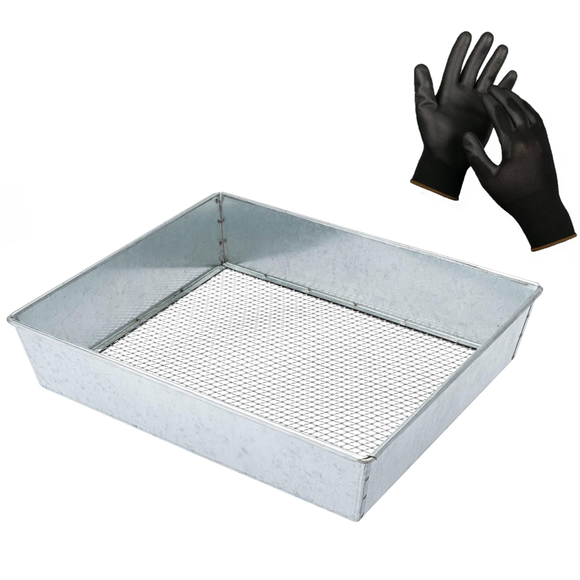 Wenses Metal Dirt Sifter, 11 x 9 Inch, Galvanized Steel with 1/4" Wire Mesh, Includes Work Gloves