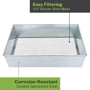 Wenses Metal Dirt Sifter, 11 x 9 Inch, Galvanized Steel with 1/4" Wire Mesh, Includes Work Gloves