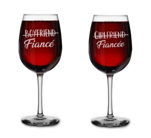 shop4ever® boyfriend to fiance & girlfriend to fiancee couples gift set of 2 engraved stemmed wine glasses his & hers engagement gift