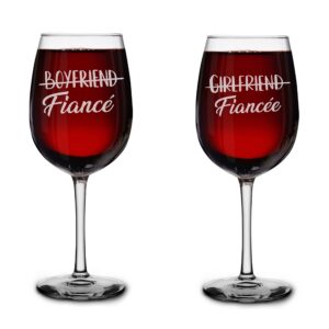 shop4ever® Boyfriend to Fiance & Girlfriend to Fiancee Couples Gift Set of 2 Engraved Stemmed Wine Glasses His & Hers Engagement Gift