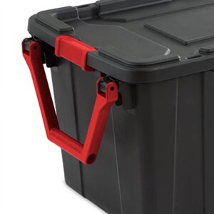 Sterilite 40 Gal Wheeled Industrial Tote, Stackable Storage Bin with Latch Lid, Plastic Container with Heavy Duty Latches, Black Base and Lid, 8-Pack