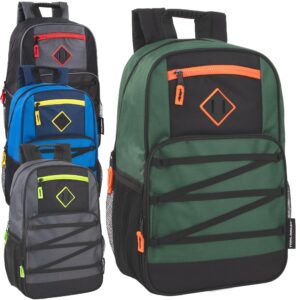 trail maker laptop backpack bulk wholesale 24 pc case of 19 inch bulk backpacks with bungee cord and padded straps (male color pack)