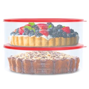 2 pack pie carrier cake storage container with lid | 10.5" large round clear plastic cupcake cheesecake muffin flan cookie tortilla holder storage containers airtight | pie keeper transport container