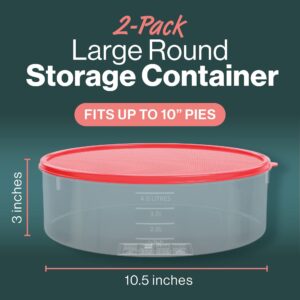 2 Pack Pie Carrier Cake Storage Container with Lid | 10.5" Large Round Clear Plastic Cupcake Cheesecake Muffin Flan Cookie Tortilla Holder Storage Containers Airtight | Pie Keeper Transport Container