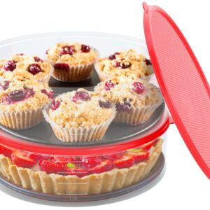 2 Pack Pie Carrier Cake Storage Container with Lid | 10.5" Large Round Clear Plastic Cupcake Cheesecake Muffin Flan Cookie Tortilla Holder Storage Containers Airtight | Pie Keeper Transport Container