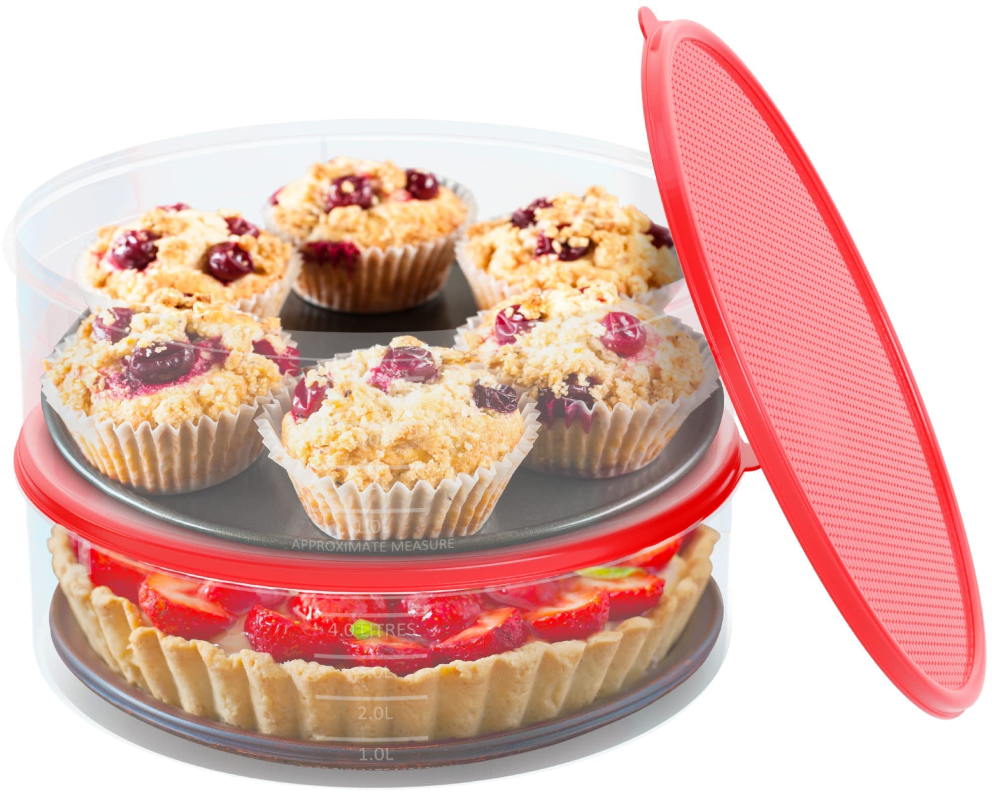 2 Pack Pie Carrier Cake Storage Container with Lid | 10.5" Large Round Clear Plastic Cupcake Cheesecake Muffin Flan Cookie Tortilla Holder Storage Containers Airtight | Pie Keeper Transport Container