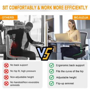 BOJUZIJA Ergonomic Drafting Chair,Standing Computer Desk Chair,Foot Ring,with Flip-Up Arms,Lumbar Support Swivel Computer Task Chair-Black