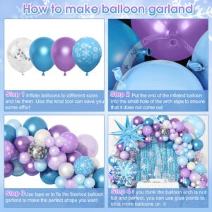 Amandir 162PCS Snow Birthday Party Supplies, Snow Balloon Garland Arch Kit Fringe Curtain Blue Purple Snowflake Foil Balloons Princess Winter Wonderland Girl Baby Froze Party Decorations