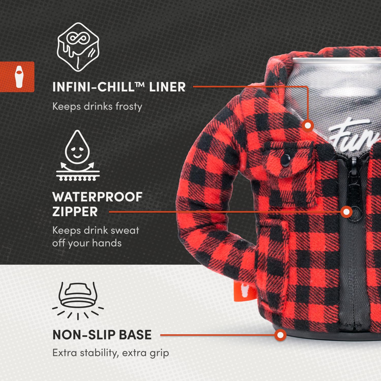 Puffin - The Lumberjack Flannel - Insulated 12 oz Can Cooler I Beer Bottle & Soda Can Insulator, Keep Drinks and Beverages Cold - Puffin Red