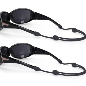 SHINKODA Silicone Adjustable Sunglasses Strap, 2 Pack, Black, S