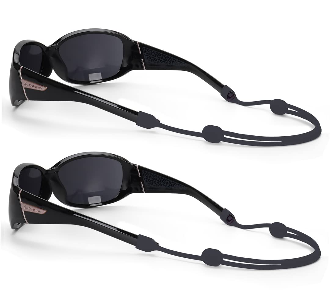 SHINKODA Silicone Adjustable Sunglasses Strap, 2 Pack, Black, S