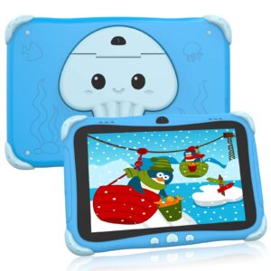kids tablet 8 inch android toddler tablet 2gb 64gb tablet for kids app parent control kids learning tablet wifi dual camera with shockproof case, netflix, youtube, for boys girls, ages 3-16, blue