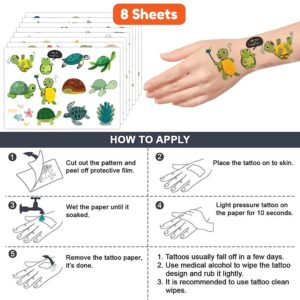 8 Sheets (96PCS) Sea Turtle Temporary Tattoos Tattoo Stickers Ocean Theme Birthday Party Decor Supplies Decorations Favors For Boys Girls Gifts Classroom School Prizes Rewards