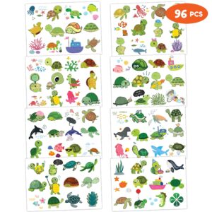 8 Sheets (96PCS) Sea Turtle Temporary Tattoos Tattoo Stickers Ocean Theme Birthday Party Decor Supplies Decorations Favors For Boys Girls Gifts Classroom School Prizes Rewards