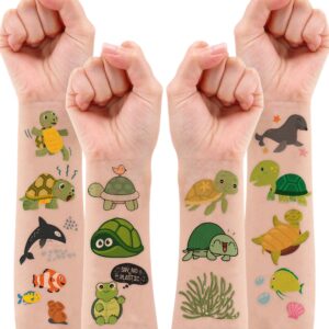 8 Sheets (96PCS) Sea Turtle Temporary Tattoos Tattoo Stickers Ocean Theme Birthday Party Decor Supplies Decorations Favors For Boys Girls Gifts Classroom School Prizes Rewards