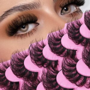 Fales Eyelashes Fluffy Lashes Mink D Curl Strip Lashes Wispy Dramatic Long Thick Fake Eye Lashes Pack 7 Pairs