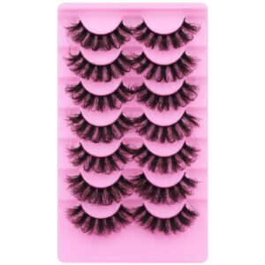 Fales Eyelashes Fluffy Lashes Mink D Curl Strip Lashes Wispy Dramatic Long Thick Fake Eye Lashes Pack 7 Pairs