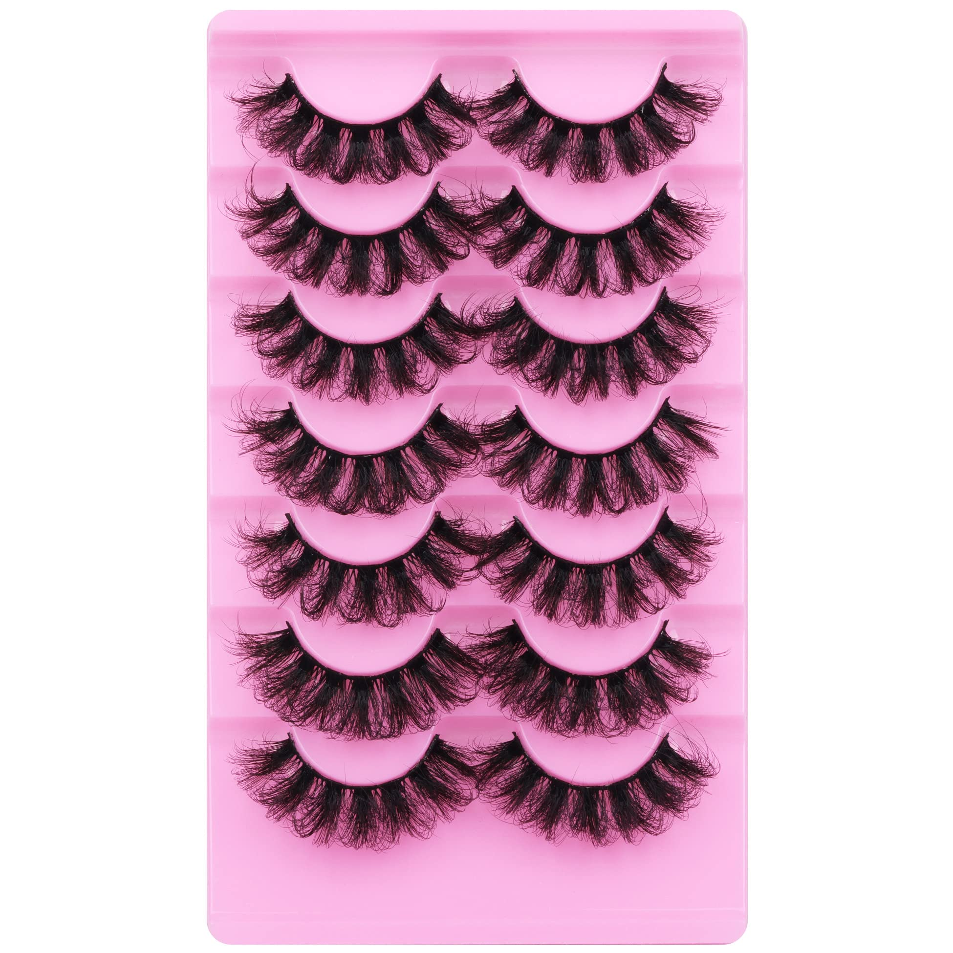 Fales Eyelashes Fluffy Lashes Mink D Curl Strip Lashes Wispy Dramatic Long Thick Fake Eye Lashes Pack 7 Pairs