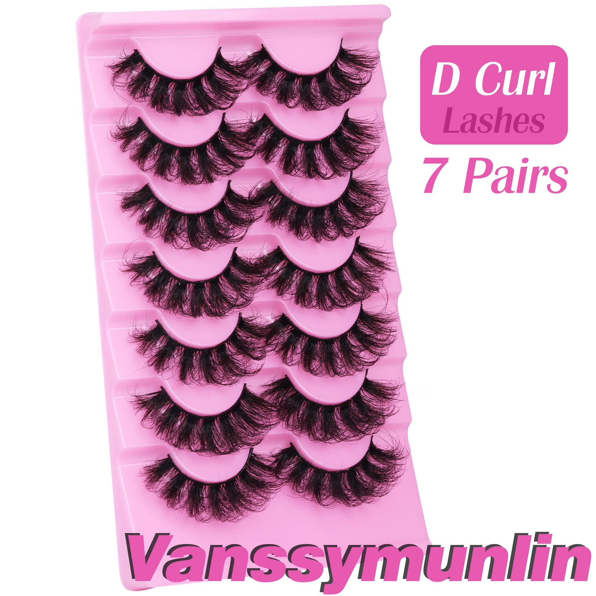 Fales Eyelashes Fluffy Lashes Mink D Curl Strip Lashes Wispy Dramatic Long Thick Fake Eye Lashes Pack 7 Pairs