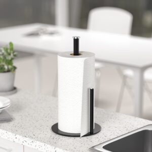 Black Paper Towel Holder Countertop - Free Standing Paper Towel Holder Stand for Kitchen Rolls, Non Slip Paper Towel Roll Holder, Modern Kitchen Countertop Organizer Fits Most Size Paper Roll