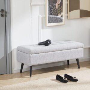 RUCUKEN Storage Bench with Storage Bench for Bedroom End of Bed Bench Foot of Bed Bench Entryway Bench Storage Ottoman Bench 40" W x 15.4" D Grey Bench