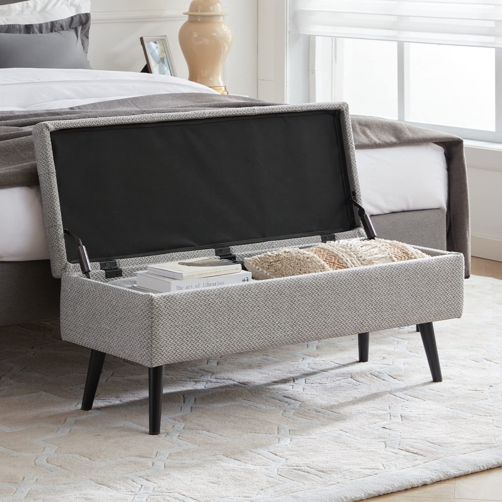 RUCUKEN Storage Bench with Storage Bench for Bedroom End of Bed Bench Foot of Bed Bench Entryway Bench Storage Ottoman Bench 40" W x 15.4" D Grey Bench