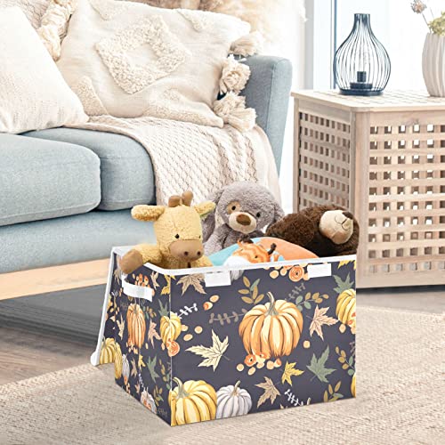 Autumn Orange Pumpkins Thanksgiving Day Storage Bins with Lids Collapsible Storage Box Basket with Lid Closet Organizer Containers File Boxes with Lids for Office Cars Balcony Outside Home