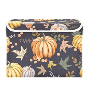 Autumn Orange Pumpkins Thanksgiving Day Storage Bins with Lids Collapsible Storage Box Basket with Lid Closet Organizer Containers File Boxes with Lids for Office Cars Balcony Outside Home