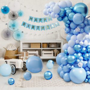 RUBFAC 136pcs Blue Balloon Garland Arch Kit, Different Sizes 5 12 18 Inch Pastel Blue Baby Blue Metallic Blue Balloons for Wedding Birthday Graduation Boy’s Baby Shower Gender Reveal Party Decoration