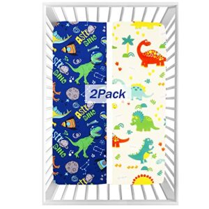 GOPHRALOVE Crib Sheets for Boys 2 Pack Stretchy Baby Fitted Crib Sheets for Standard Crib Super Soft Crib Mattress Fitted Sheet Dinosaur…